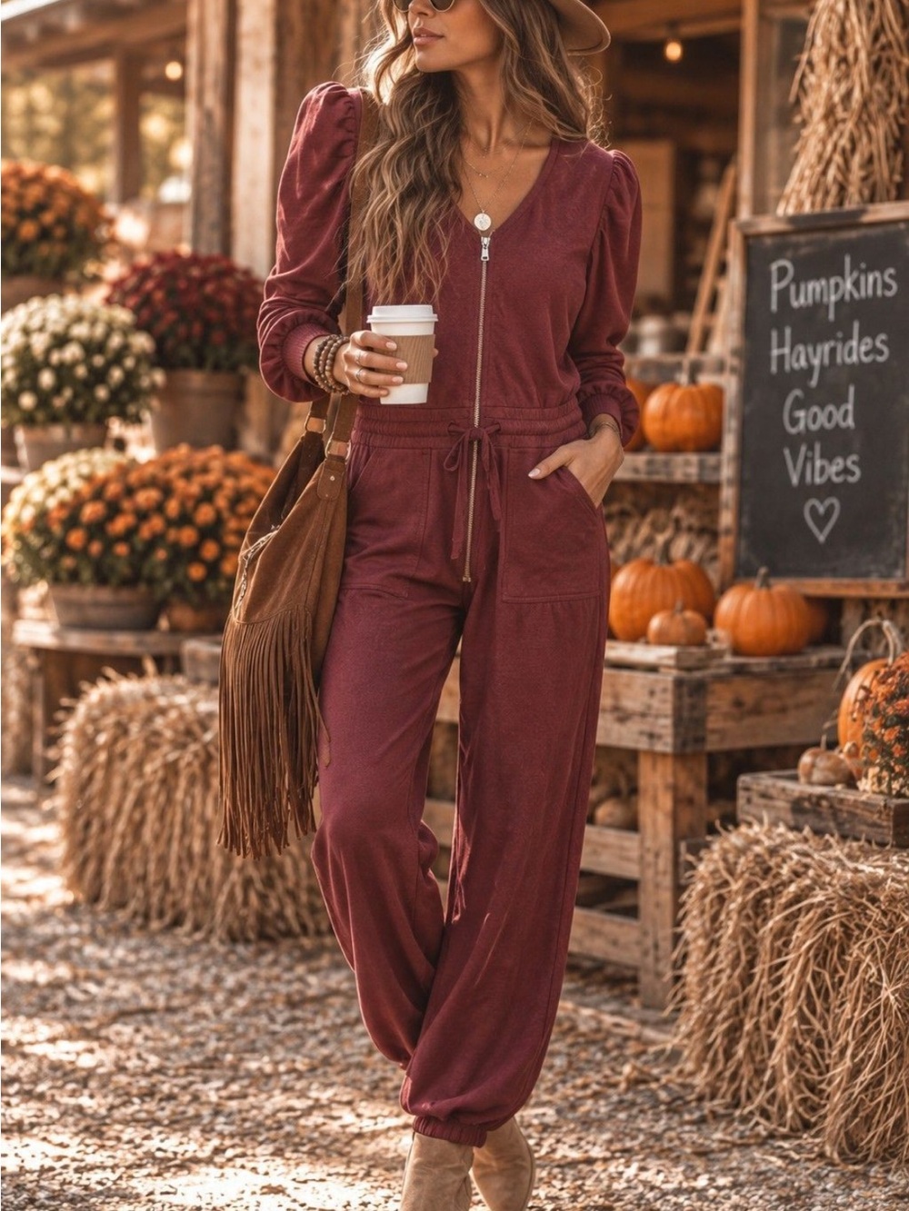 Rebecca Minkoff Burgundy Zip-Front Jumpsuit